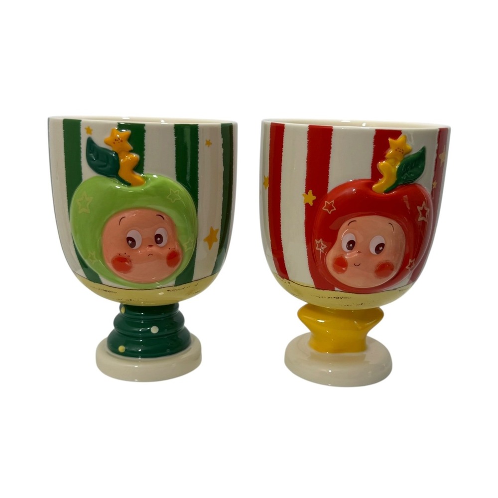 Pop Mart Twinkle Twinkle Ceramic Goblet Set Red Green Striped Apple Mugs 2pc